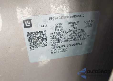 2018 Chevrolet Malibu Lt из США, поврежденный, VIN 1G1ZD5ST0JF216213